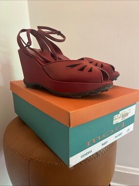 Moda Ruby Red Wedge Sandals with Ankle Strap